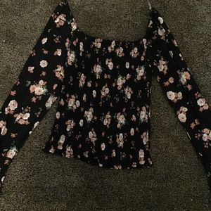 Long sleeve black flowered shirt